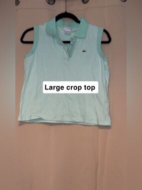 Lacoste Mint Green Striped Sleeveless Polo Crop Top